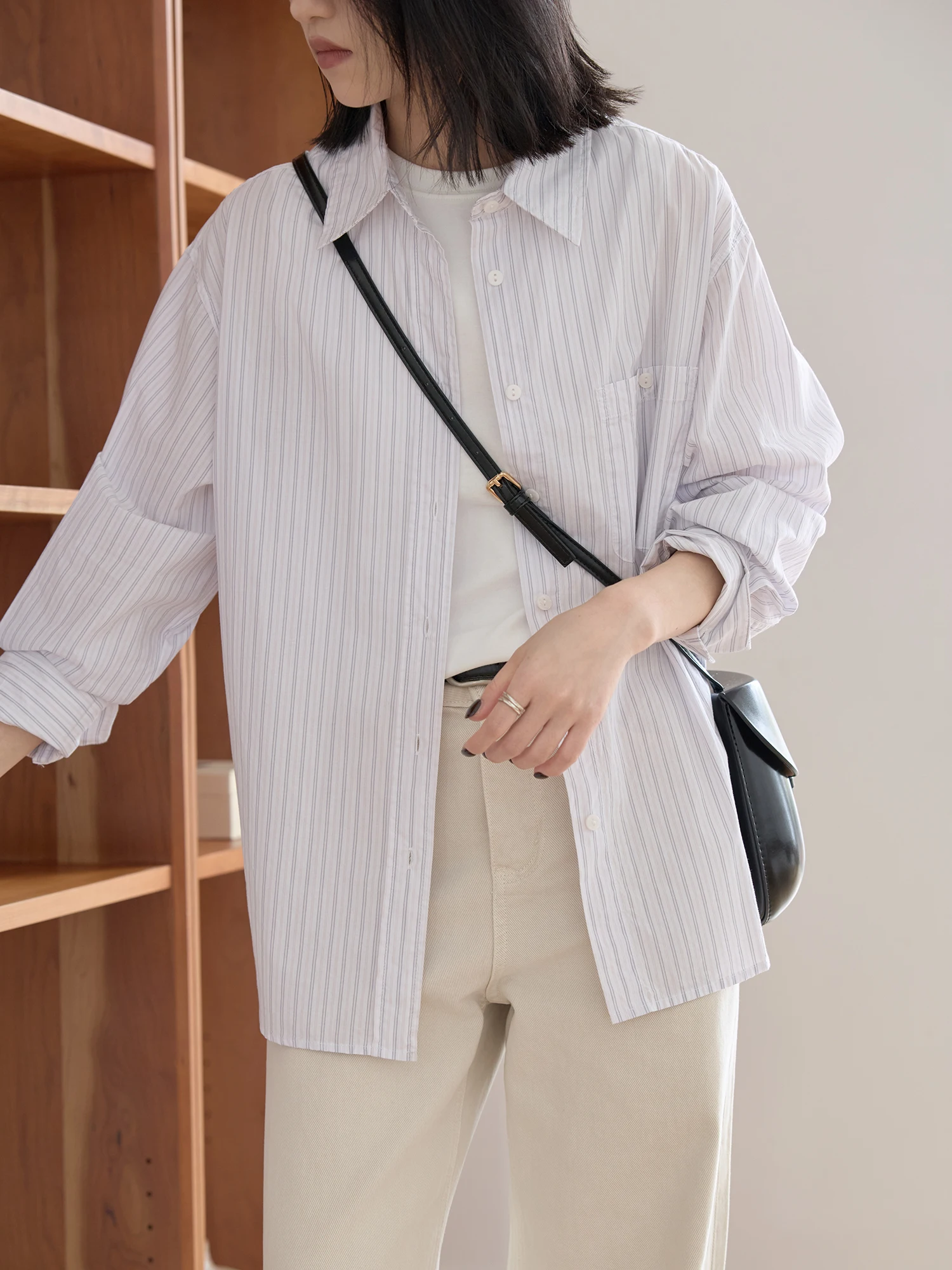 

Pure Cotton Striped Shirt Women's Loose Fit Thin Style Spring Autumn Outerwear Comfortable Feeling Sun Protection Shirt