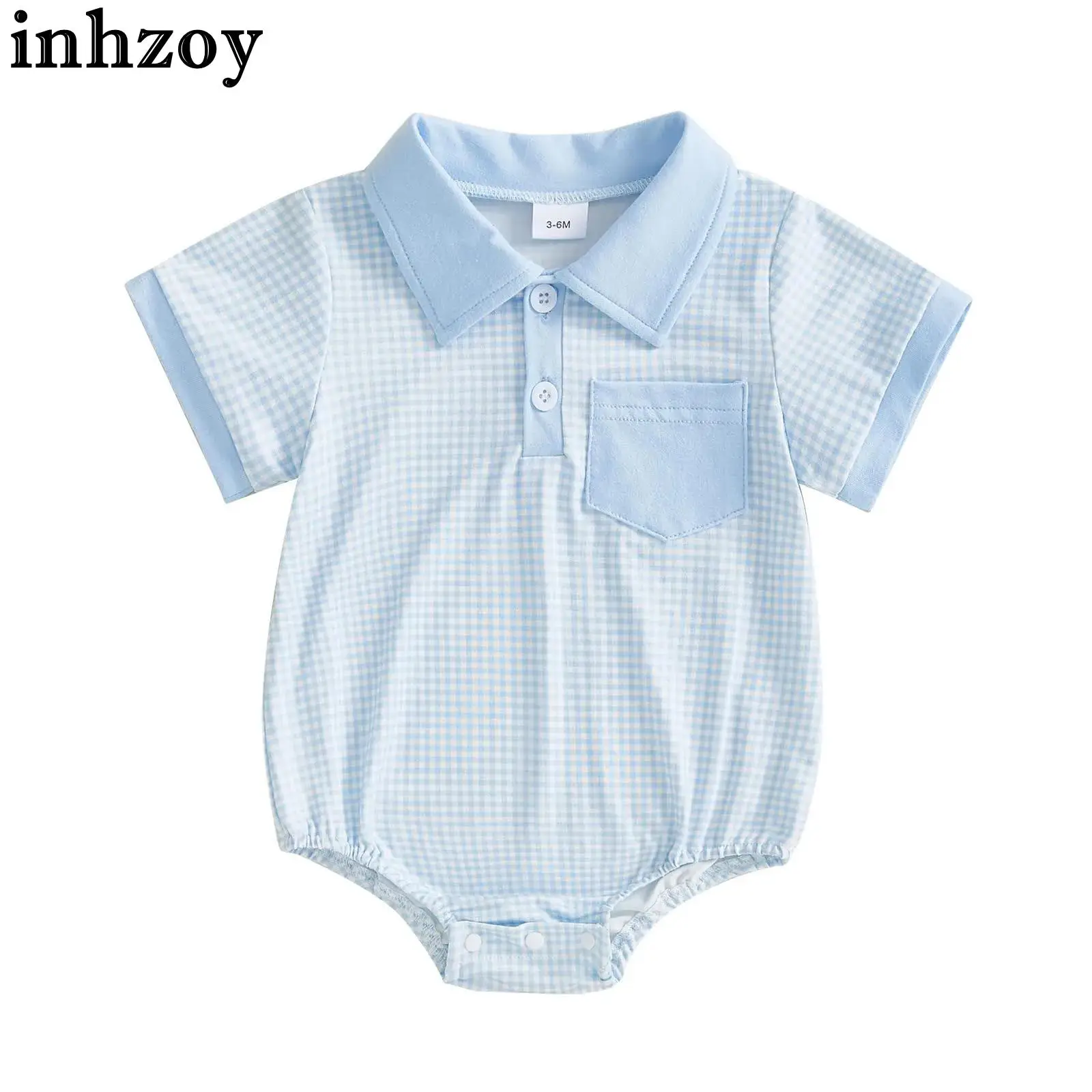 

Infant Boys Casual Loose Plaid Romper Summer Short Sleeve Lapel Button Up Bodysuit Baptism Party Photography Daily Home Wear