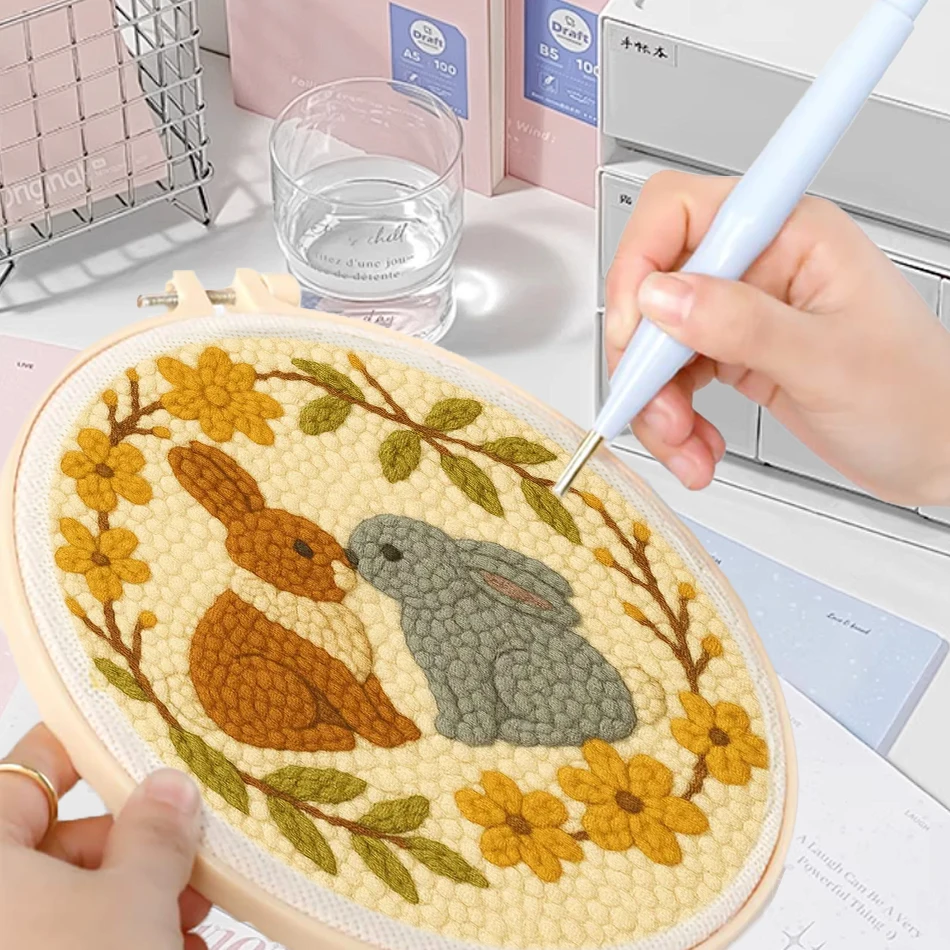 

GATYZTORY punch embroidery needle punch needle package crafts for adults rabbit Picture 20x20cm embroidery hoops Stitch crafts