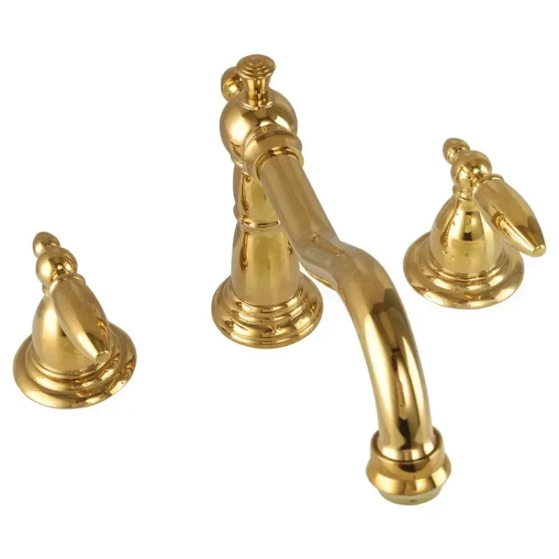Antique retro double handle three-hole split basin faucet, all-copper gold wash basin, extended mouth faucet FT1004