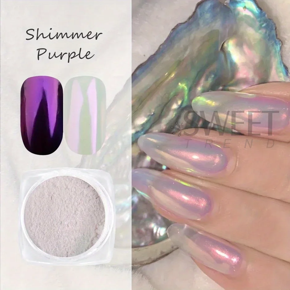 7 قطعة أورورا اللؤلؤ الأبيض مسمار الفن بريق مسحوق قزحي الألوان حورية البحر فرك الغبار الجنية الكروم الصباغ سحر فلاش مانيكير ديكور