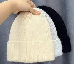 Winter Hats Woman Beanie Rabbit Fur Knitted Keep Warm Baggy Cap Outdoor Ski Cap Female Bonnet Cold Proof  Casual Solid Soft Hat