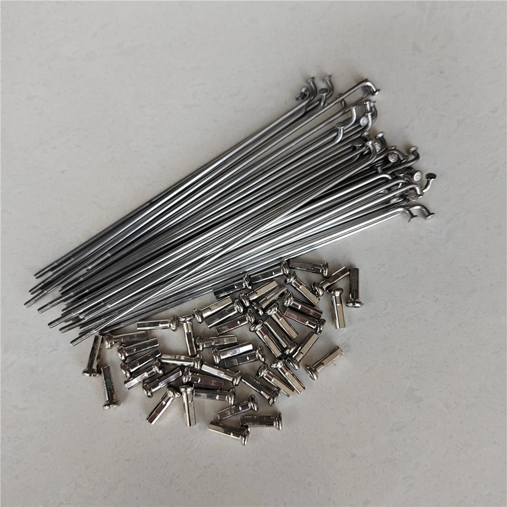 Bicycle Spokes With Nipples 71-130MM 40 PCS 14G Silvery Folding Bike BMX Stainless Steel 2.0 mm Diameter