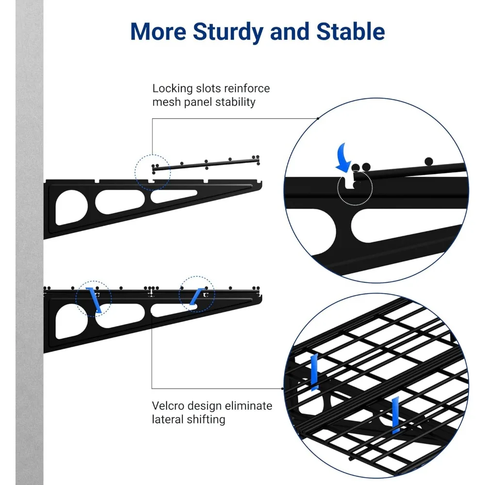 عبوتان من رفوف المرآب مقاس 2 × 6 أقدام مقاس 24 بوصة من 72 بوصة رف تخزين المرآب أرفف عائمة، أسود، سلسلة كلاسيكية #5