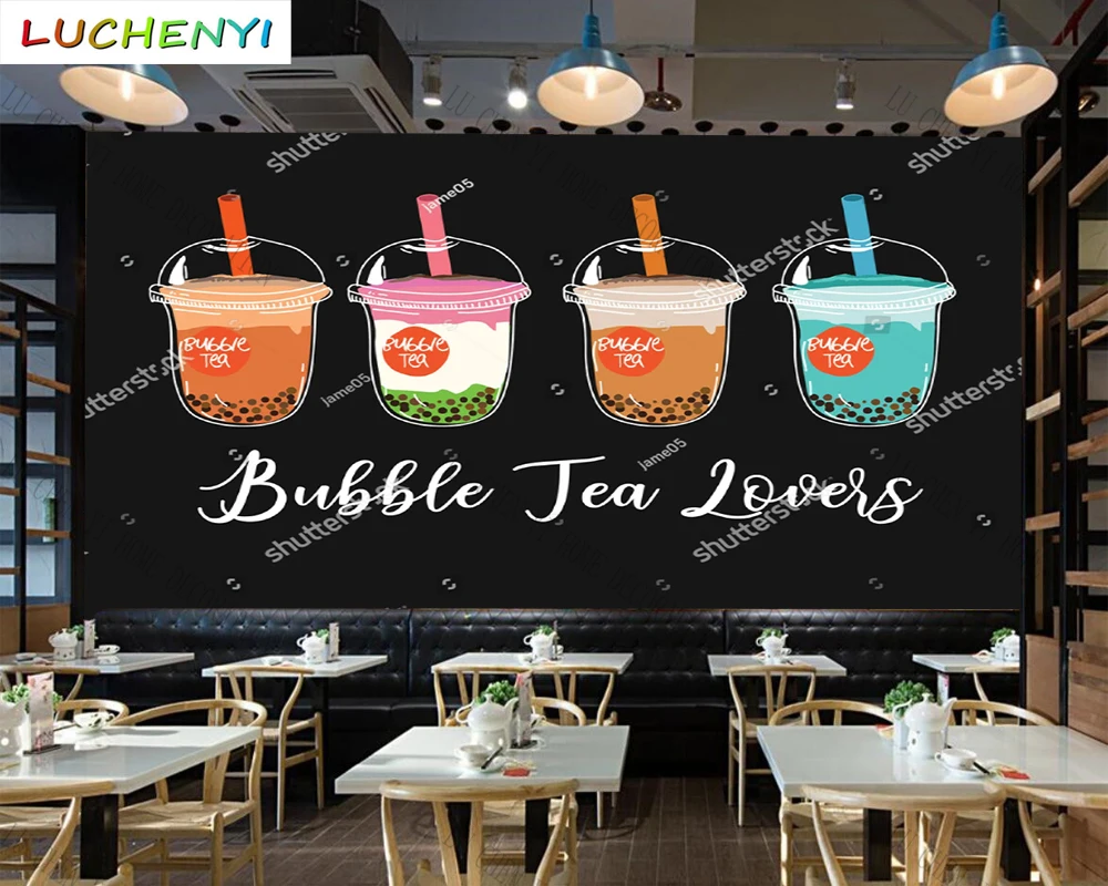 Custom colorful bubble tea  mural wallpaper restaurant cold drinking shop dining room wall papers home decor sticker