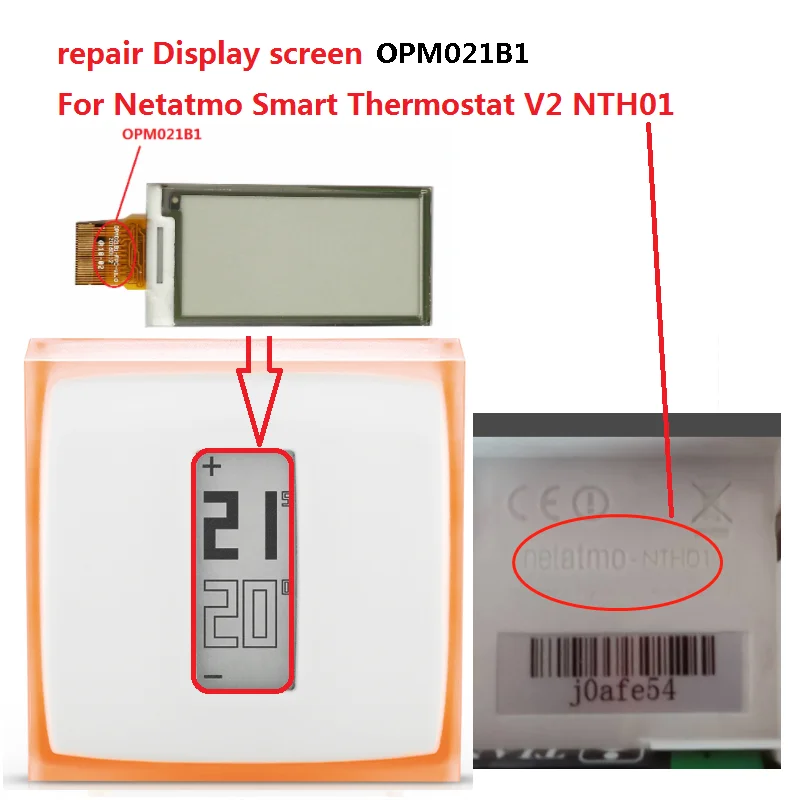 รุ่น OPM021B1จอแสดงผลสำหรับ netatmo สมาร์ทเทอร์โม V2 NTH01 N3A-THM02ซ่อมหน้าจอ LCD