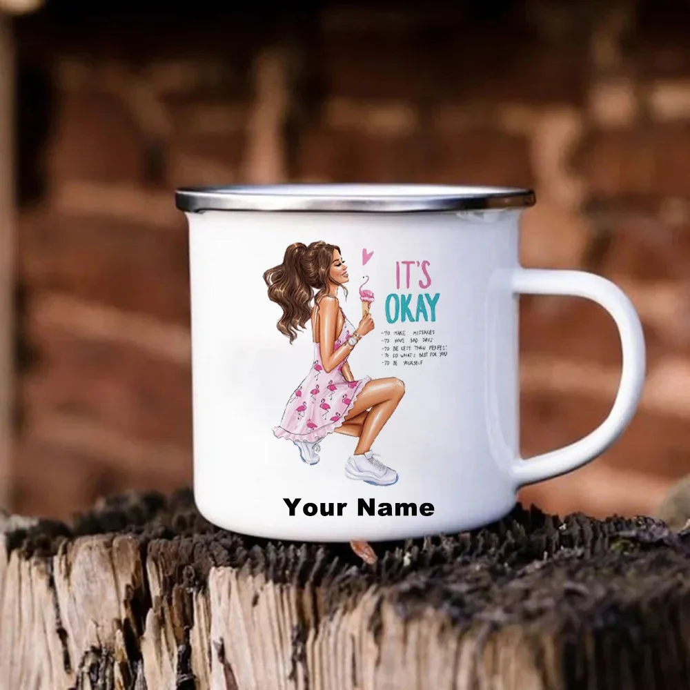 Custom Enamel Dense Mug Print Your Name Cup Floral Skirt Metal Cup It's OK Coffee Travel Mug Kawaii Funny Coffee Cups Cupshe Bar