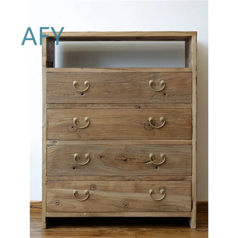 Vintage Solid Wood Four-Drawer Chest of Drawers for Chinese Traditional Style Living Room Bedroom Entryway Hallway Storage