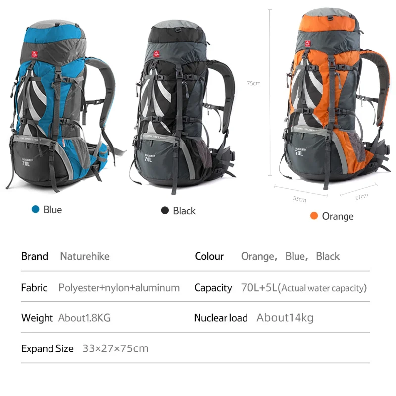 Imagem -06 - Naturehike 70l Mais 5l Montanha Profissões Mochila com Capa de Chuva Homens Mulheres ao ar Livre Camping Caminhadas Escalada Bolsa Mochila de Viagem