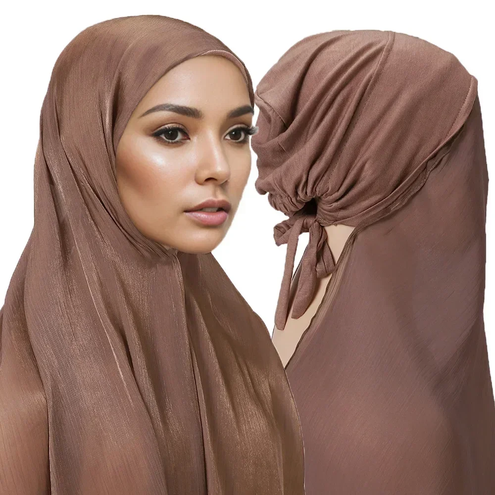 Malaysia silk wrinkled bag head fashion scarf with bottom hat, travel and vacation versatile casual shawl scarf