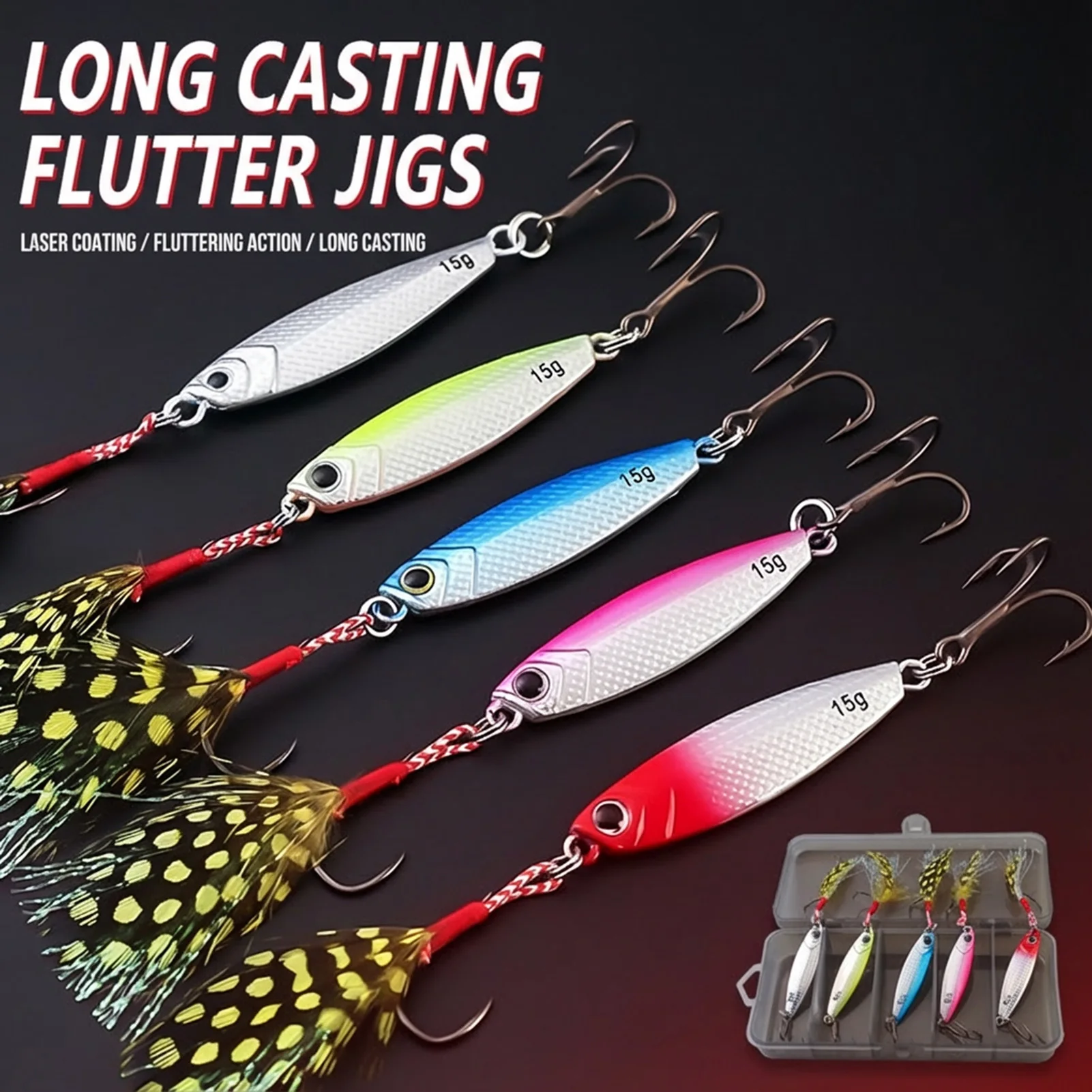 

5pcs 15/20g Jigging Lures Artificial Simulated 3D Eyes Fishing Lure Sharped Hard Barbed Treble Hook Fake Bait Fishing Gears