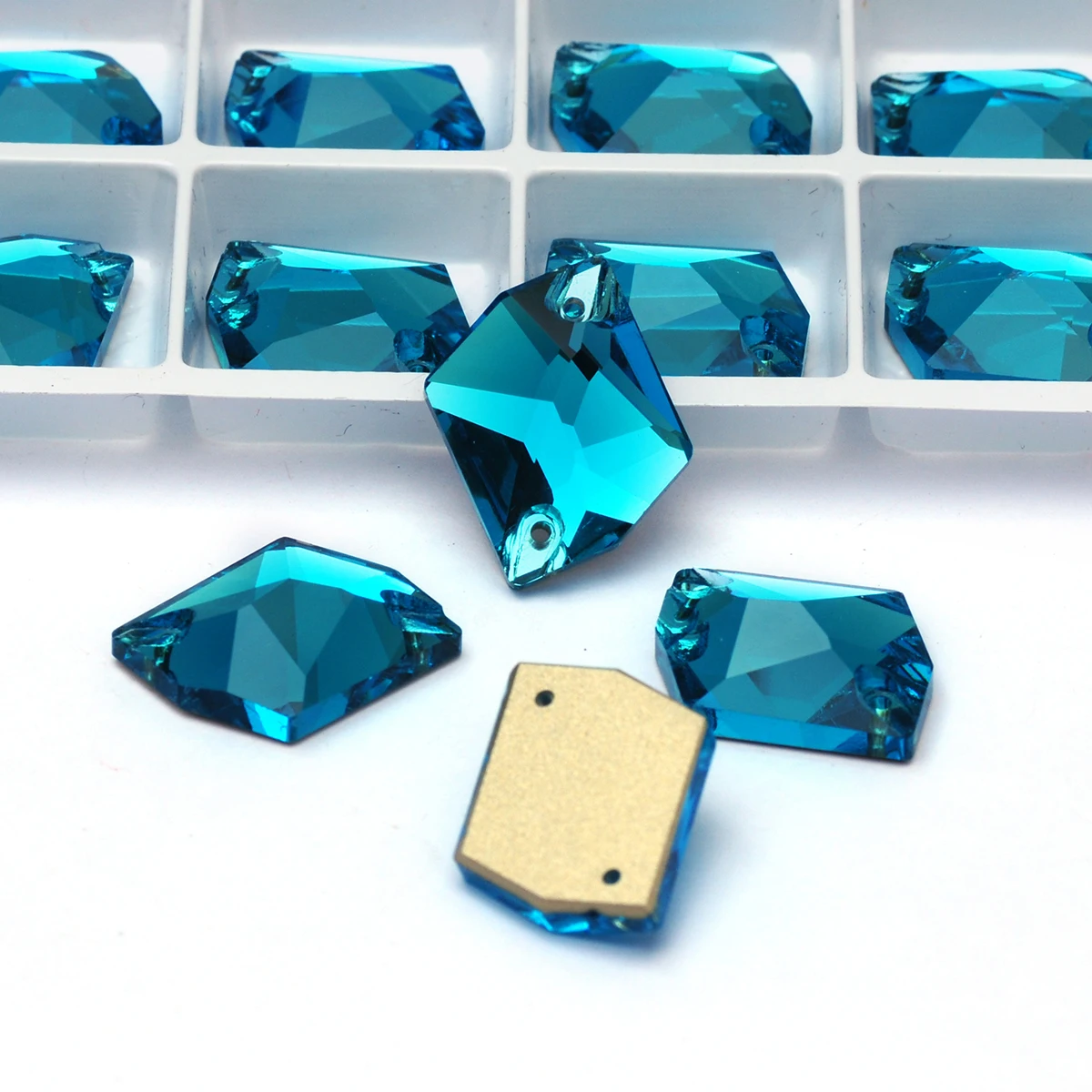 Aquamarin-Glas-Kristall-Strasssteine zum Aufnähen, Flache Rückseite, DIY-Nähzubehör für Kleidung, Schmuckherstellung, Taschendekoration – Detail 2