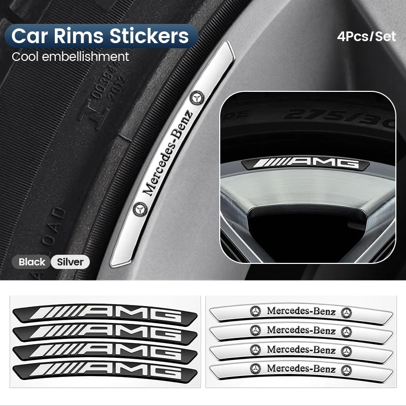 4pcs Aluminum Logo Car Wheel Rim Hub Sticker Car Decoration For Mercedes Benz AMG GLE GLC W205 W206 W203 W204 W210 W212 W213 ﻿