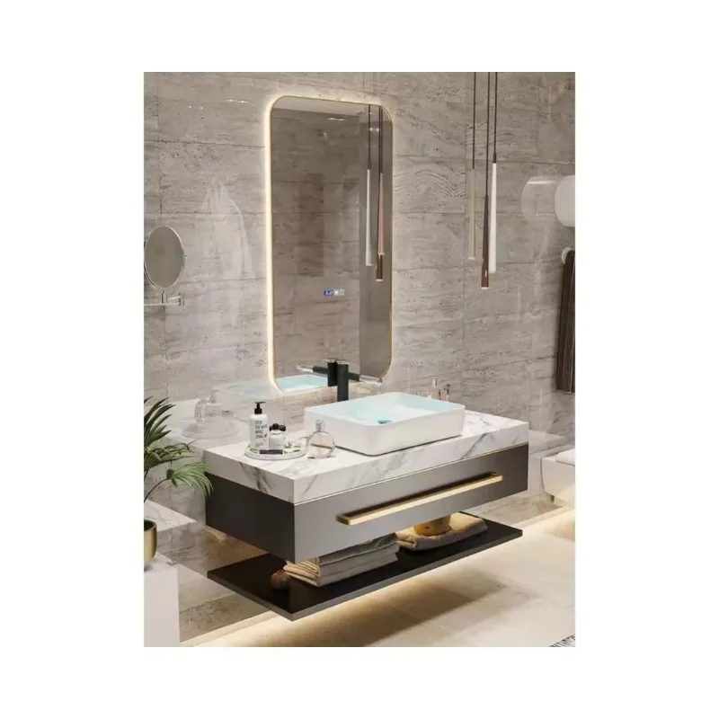 

Smart bathroom cabinet combination light luxury marble washbasin cabinet sink