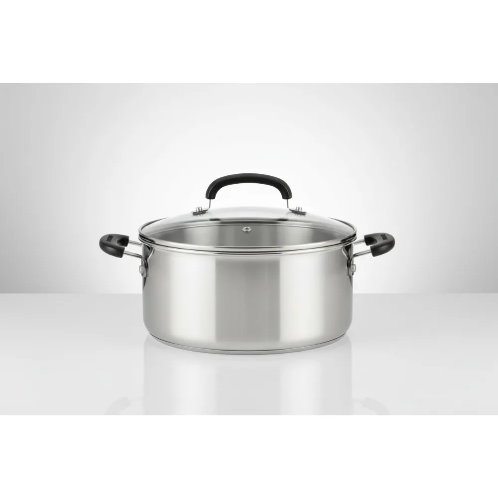 

Premium Stainless Steel Dutch Oven with Glass Lid, 5 Quart, Dishwasher & Induction Safe for Home Cooks