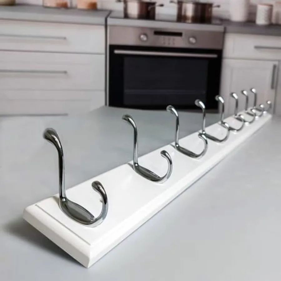 

Wooden Wall Mounted Coat Rack 3 inch 90cm with 8, Lang Wood White Coat Hook for Entrance, Hallway, Bedroom, Wall Clothes Hanger