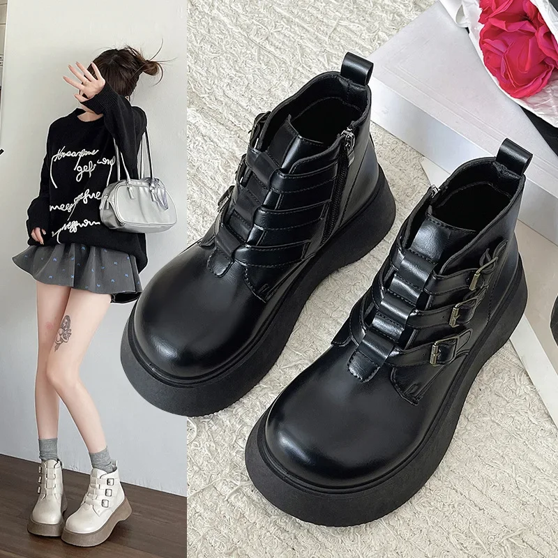 

Ретро в британском стиле, осень/зима 2023, новые ботильоны с большой головкой, женские ботинки Muffin на толстой подошве с боковой молнией