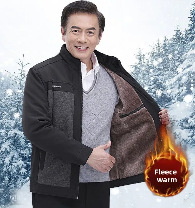 

Thiened Fce Men's Cotton Jaet Autumn Winter Busin Casual Sle Stand Collar Zipper Closure Stand Fit Warm Coat