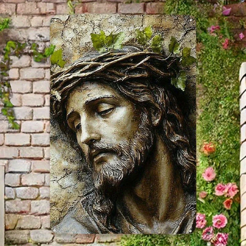 

Vintage 2D Thorn Crown Embossed Metal Tin Sign, Spiritual Art Wall Hanging Decor, Durable Aluminum Metal Sign for Home