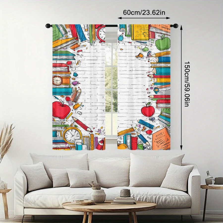 2PCS Digital Printed Curtains, Stationery Paradise Pattern, Beautiful Window Drapes for Living Room Bedroom Home Decor