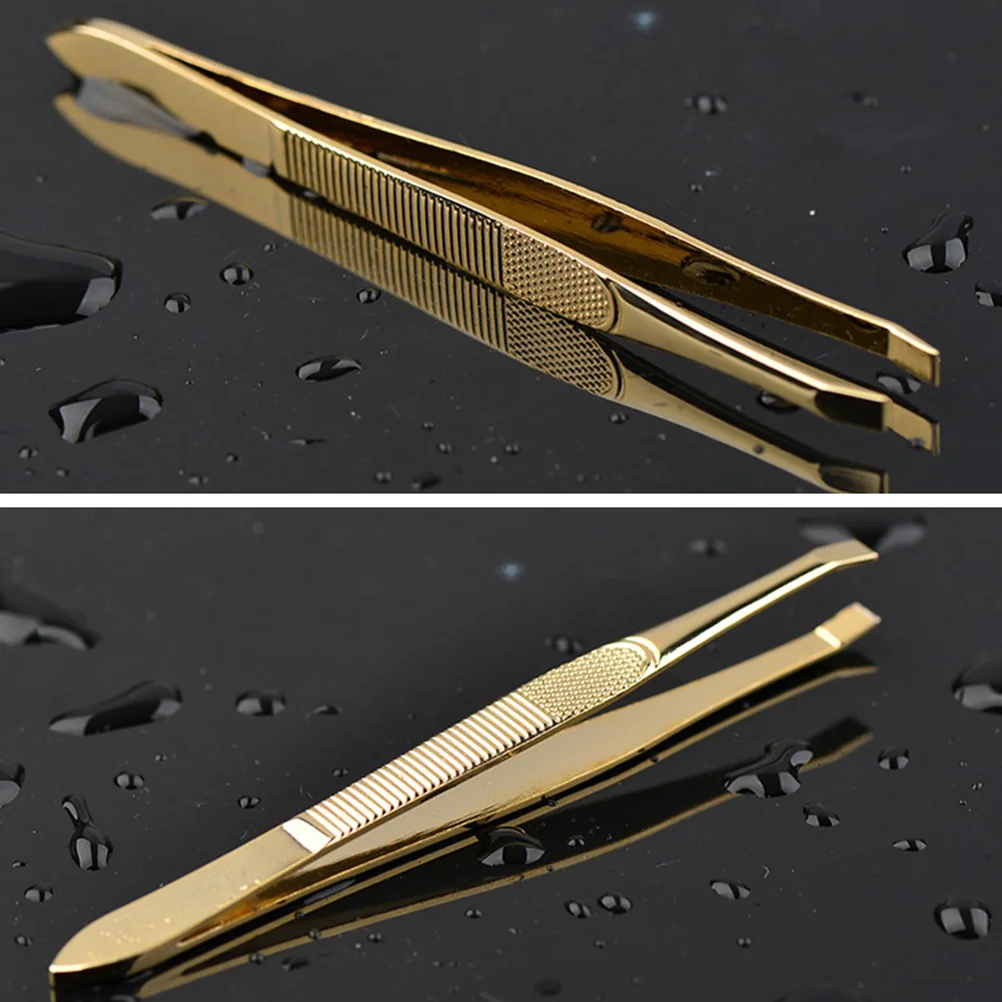 Stainless Steel Gold-plated Eyebrow Tweezers with Eyebrow Comb Portable Eyelashes Extension Tweezers (Golden) Gadgets