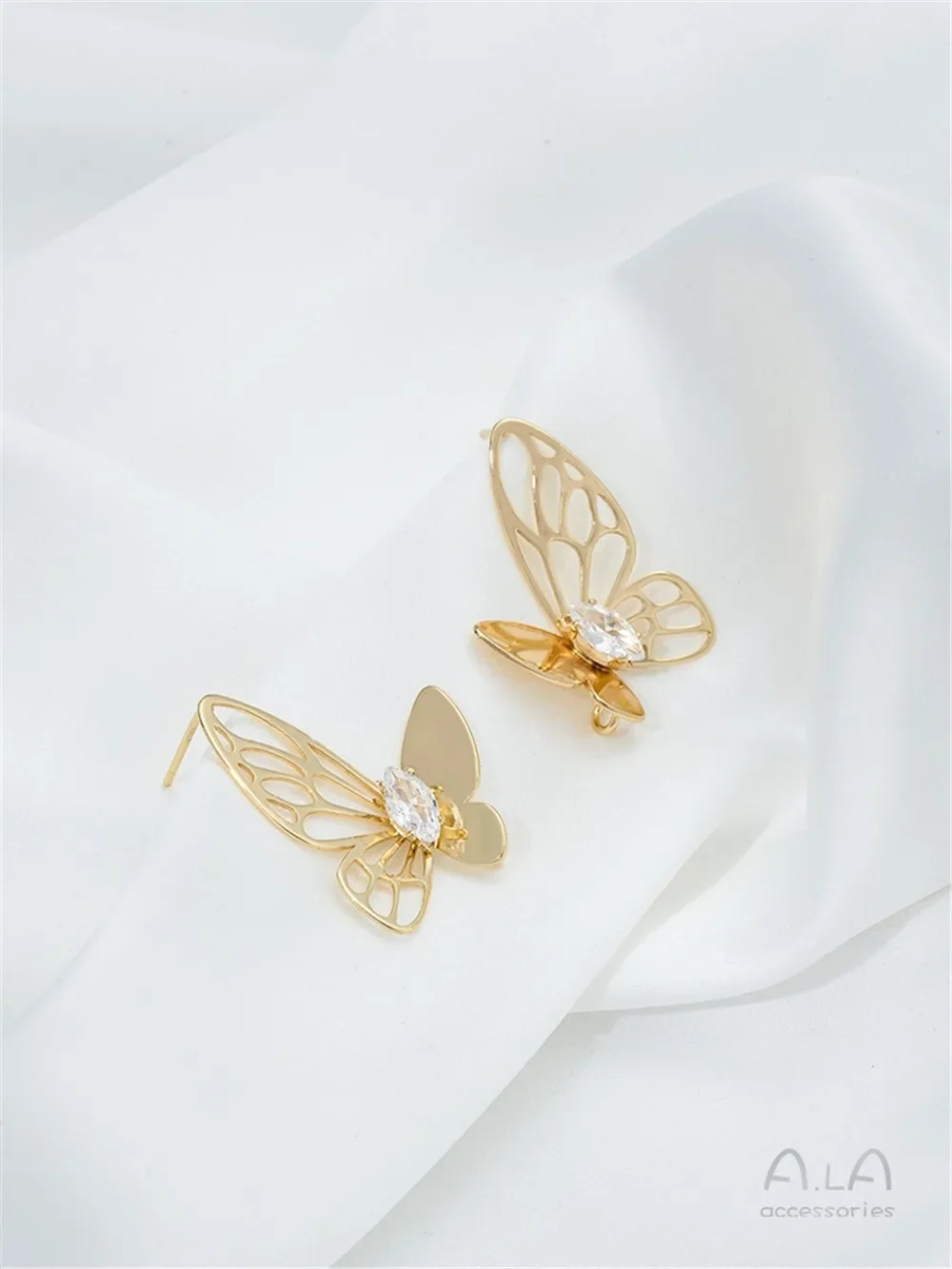 14K Bag Gold Zircon Super Fairy Butterfly with Hanging Ring Earrings DIY Handmade Hanging Pearl Earrings Ear Jewelry Accessories