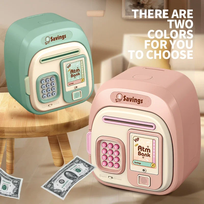 Electronic Piggy Bank for Children Password Saving Box Safe Cash Money with Fingerprint Bank Mini Atm Kids 3Year Gift No Battery