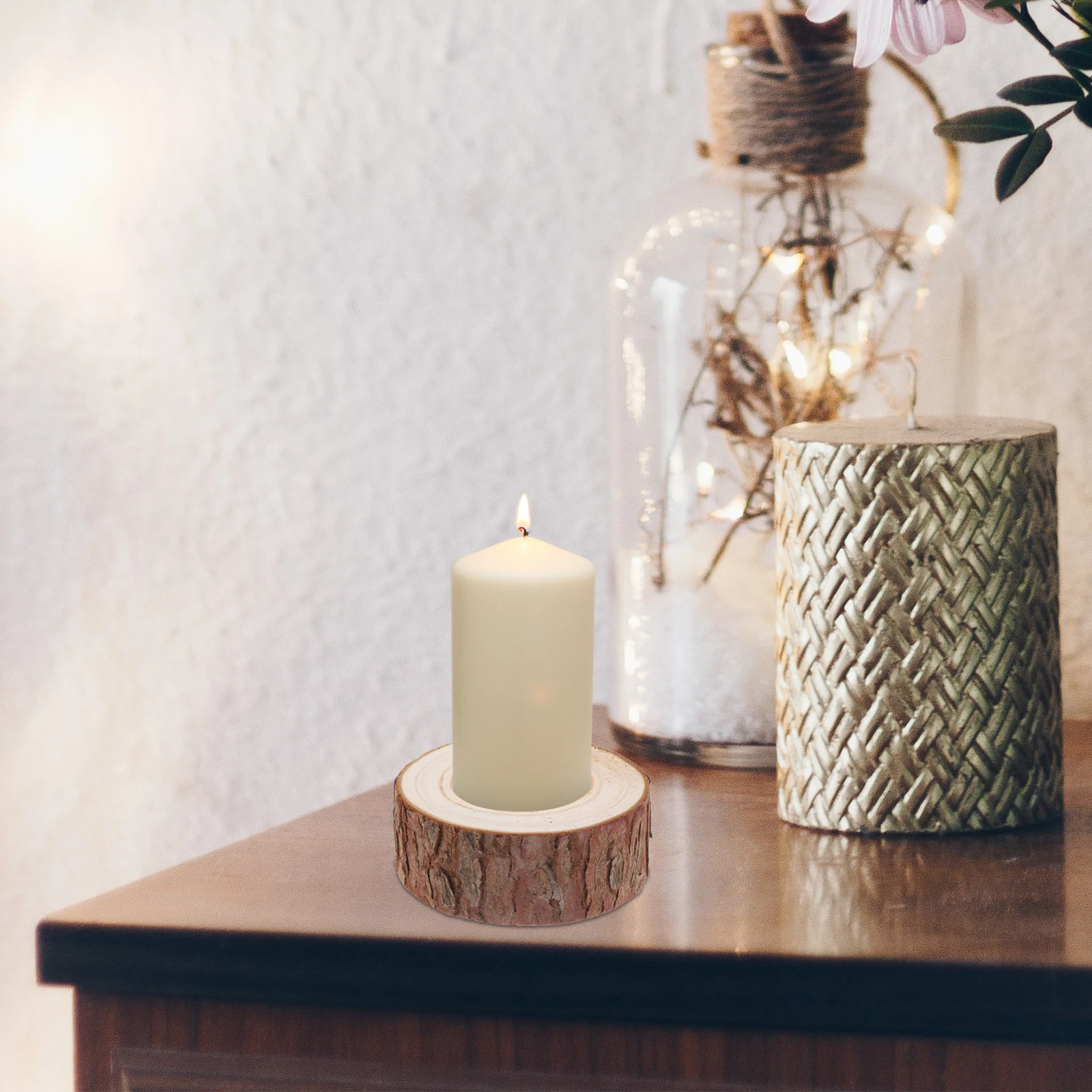 

5Pcs Stump Holders Wooden Tealight Stand Rustic Design for Home Decor Wedding Dinner Photography