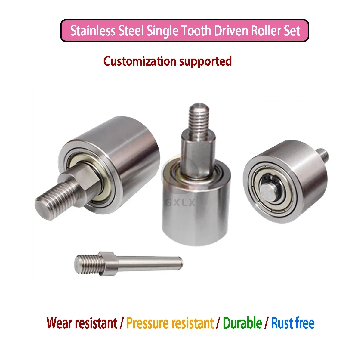 M6M8 Stainless Steel Single-Tooth Roller Vertical Guide Wheel for Sanding Belt Machine,Double-Bearing Roller With Shaft