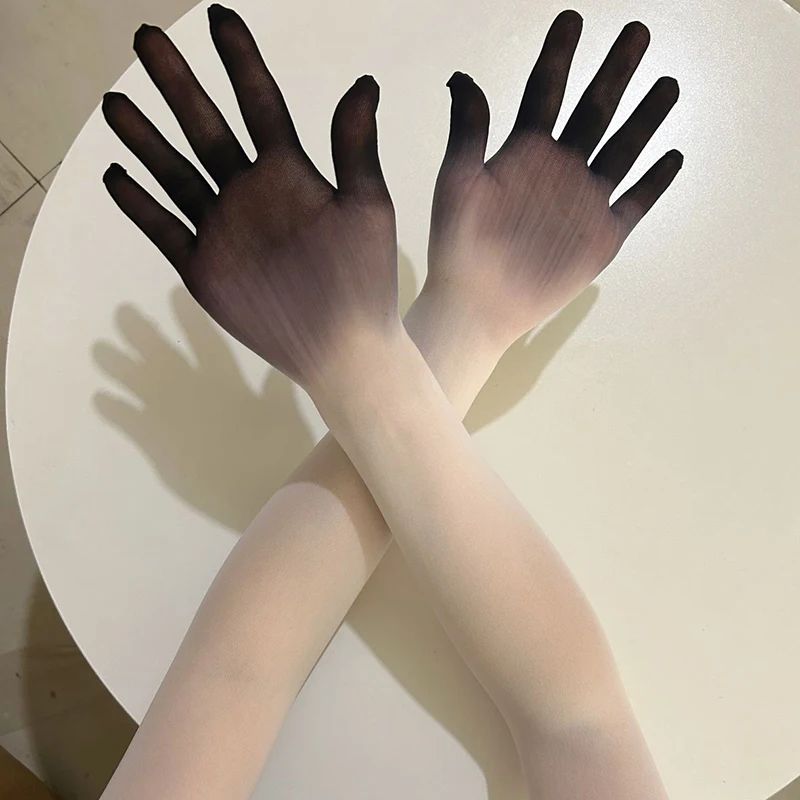 Damen-Strumpfhandschuhe aus Tüll mit Farbverlauf, extra lang, eng anliegend, hohe Elastizität, atmungsaktiv, für Cosplay, KPOP, Bühnenauftritte, sexy – Detail 6