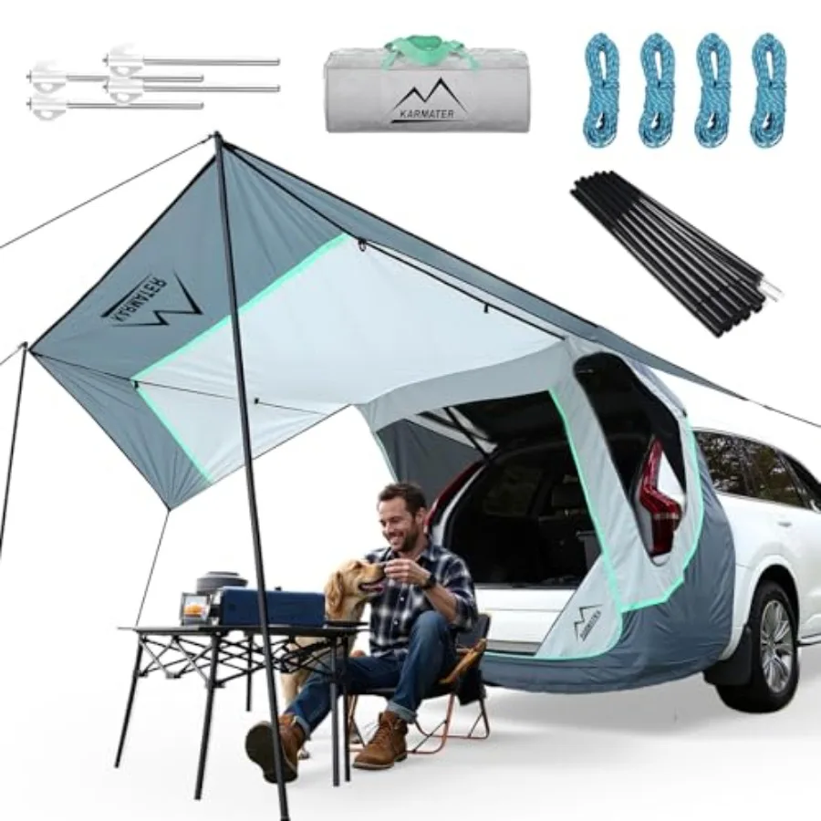 

SUV Tailgate Tent with Poles andThree Sides Awning Shade and Transmittance Mosquito Net Hatchback Camping Sunproof Car Tenting