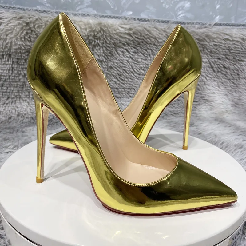 Tikicup Sparkly Mirror Gold Women Pointy Toe High Heel Wedding Bridal Dress Shoes Sexy Ladies Gorgeous Slip On Stiletto Pumps