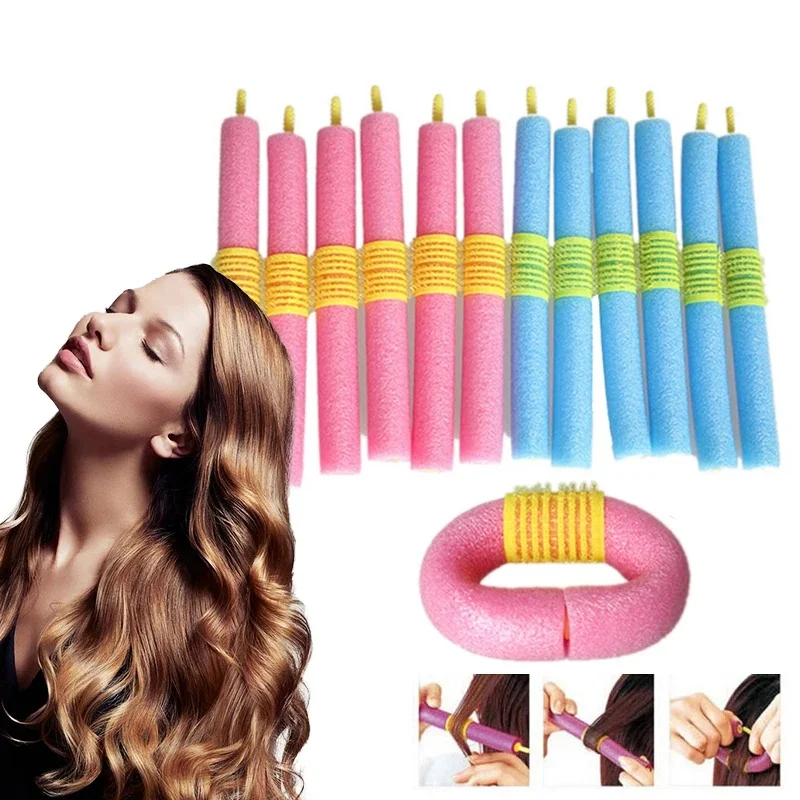 12pcs Self Adhesive Pearl Sponge Hair Roll Curler Roller Flexible DIY Magic Curl Hair Bendy Styling Rollers Sponge Curling Tools