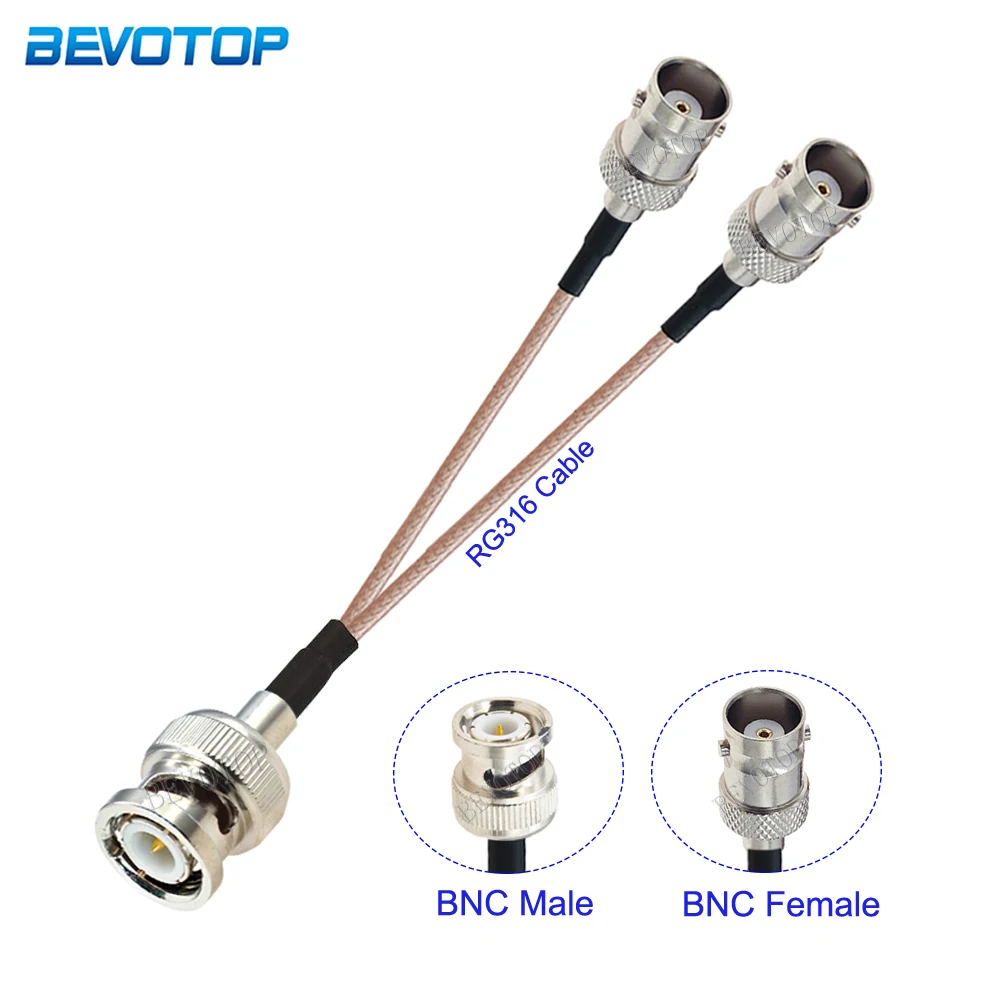 

1Pcs RG316 BNC Splitter Cable BNC Male to Dual BNC Female Jack Connector 50 Ohm V Type Extension Cable RF Coaxial Jumper Pigtail