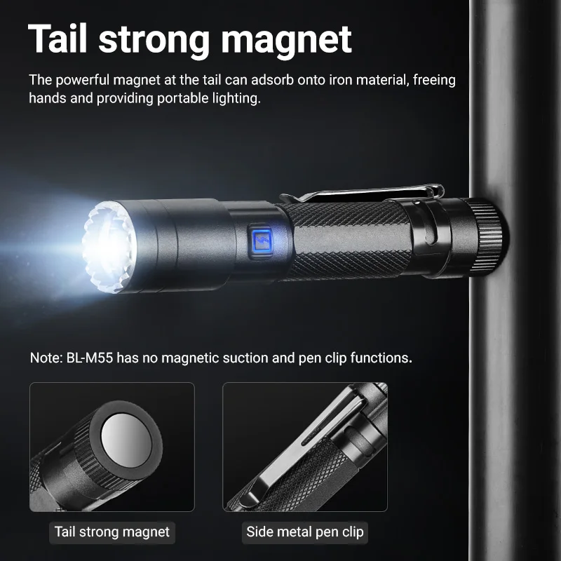 Super Mini LED Hanging Neck Flashlight Rechargeable Torch Outdoor Light Portable Light with Telescopic Zoom Magnet Back Clip