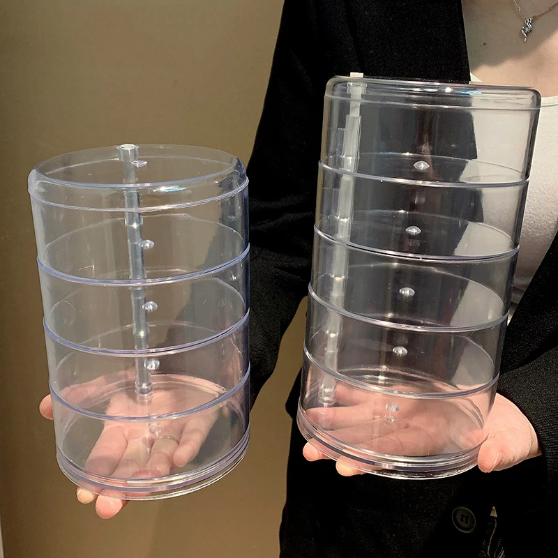 Rotierenden Schmuck Lagerung Box Make-Up Lagerung Rack Armband Ohrring Runde Kunststoff Organizer Boxen Halter Display Rack mit Abdeckung