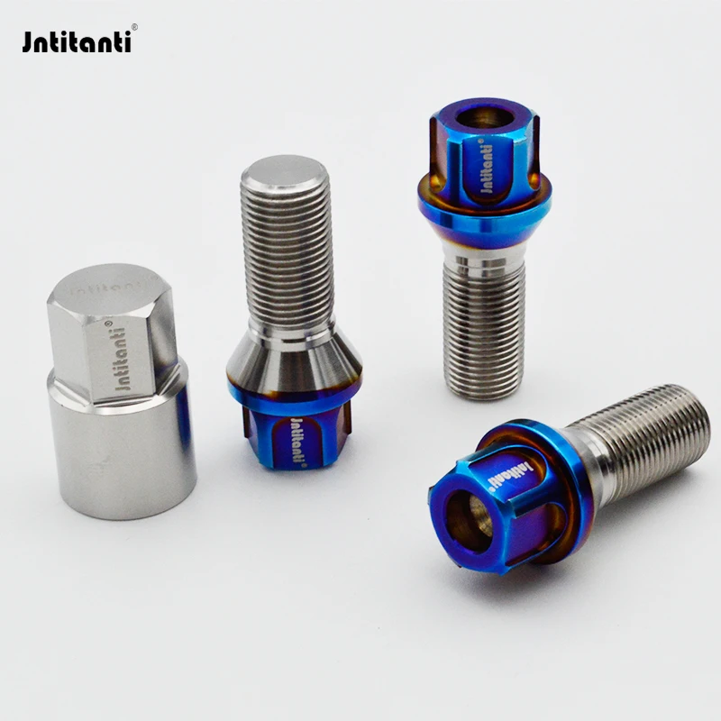 Jntitanti (16+4+1)pcs M14*1.5*28-45mm 60 Degree Cone Seat Gr.5 titanium Car Wheel bolt titanium Bolt  for refitted VW AUDI etc