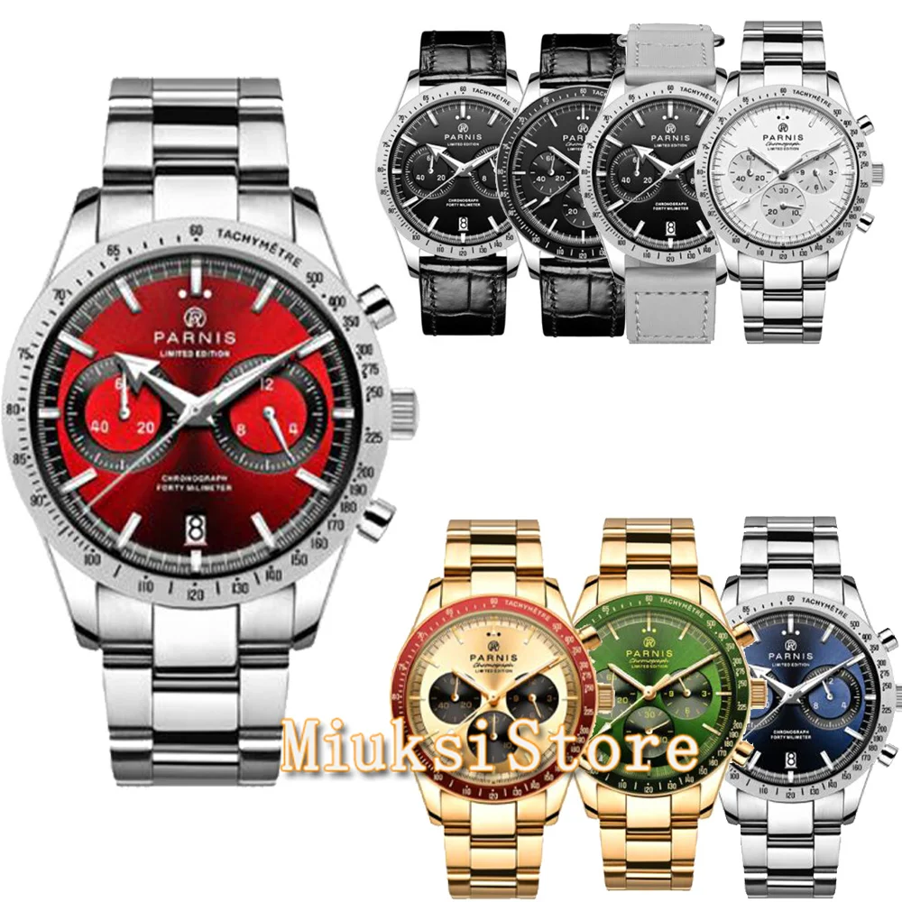 

Parnis 40mm Green Dial Quartz Chronograph Watch Stainless Steel Men Waterproof Luxury Watch Relogio Masculino Clock