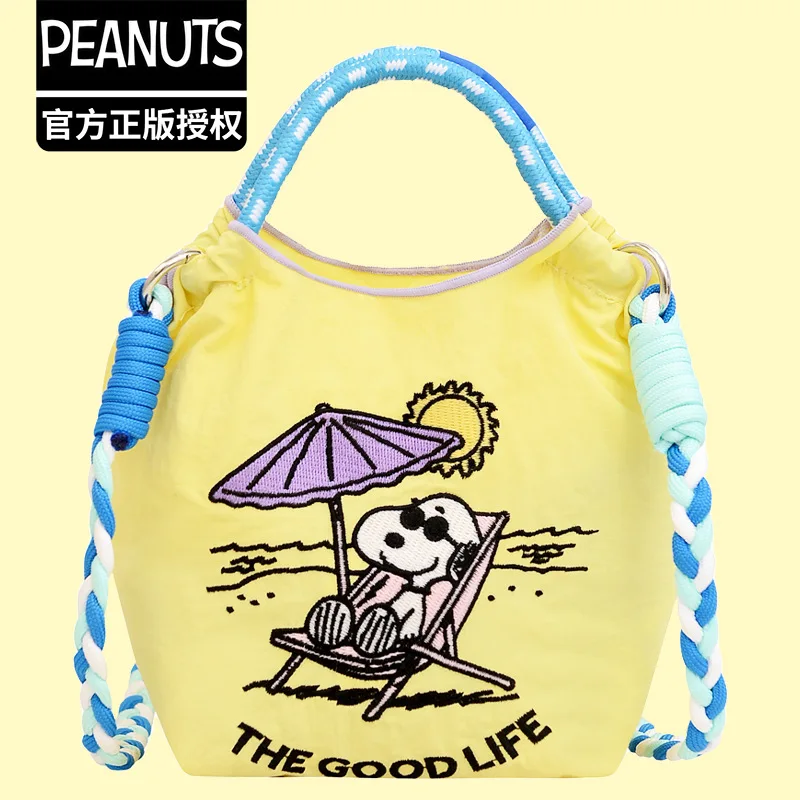 Kawaii Anime Miniso Snoopy Drawstring Embroidered Handbag Cute Crossbody Bag Soft Girl Cartoon Phone Bag Zero Wallet Gifts