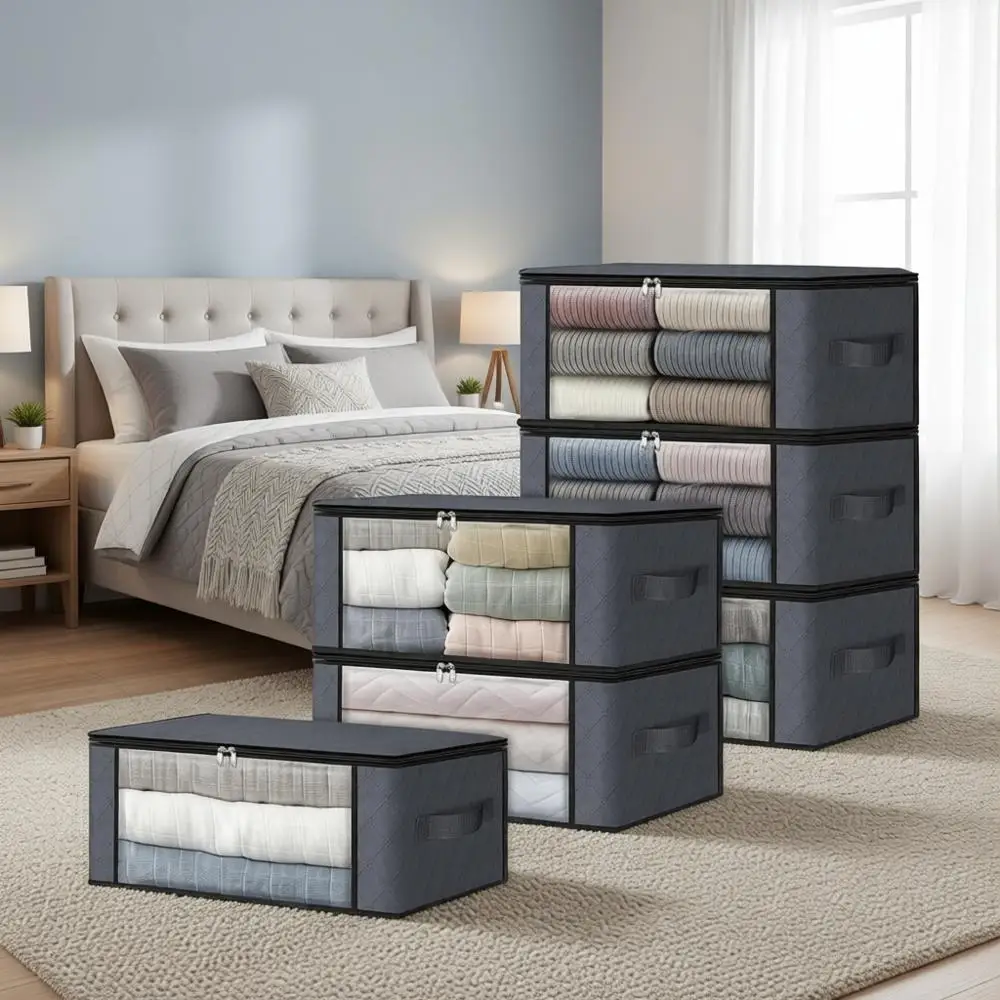 

Collapsible 6-Compartment Storage Bag with Clear View Window, 35L Grey, Ideal for Dorms, Closets, and More