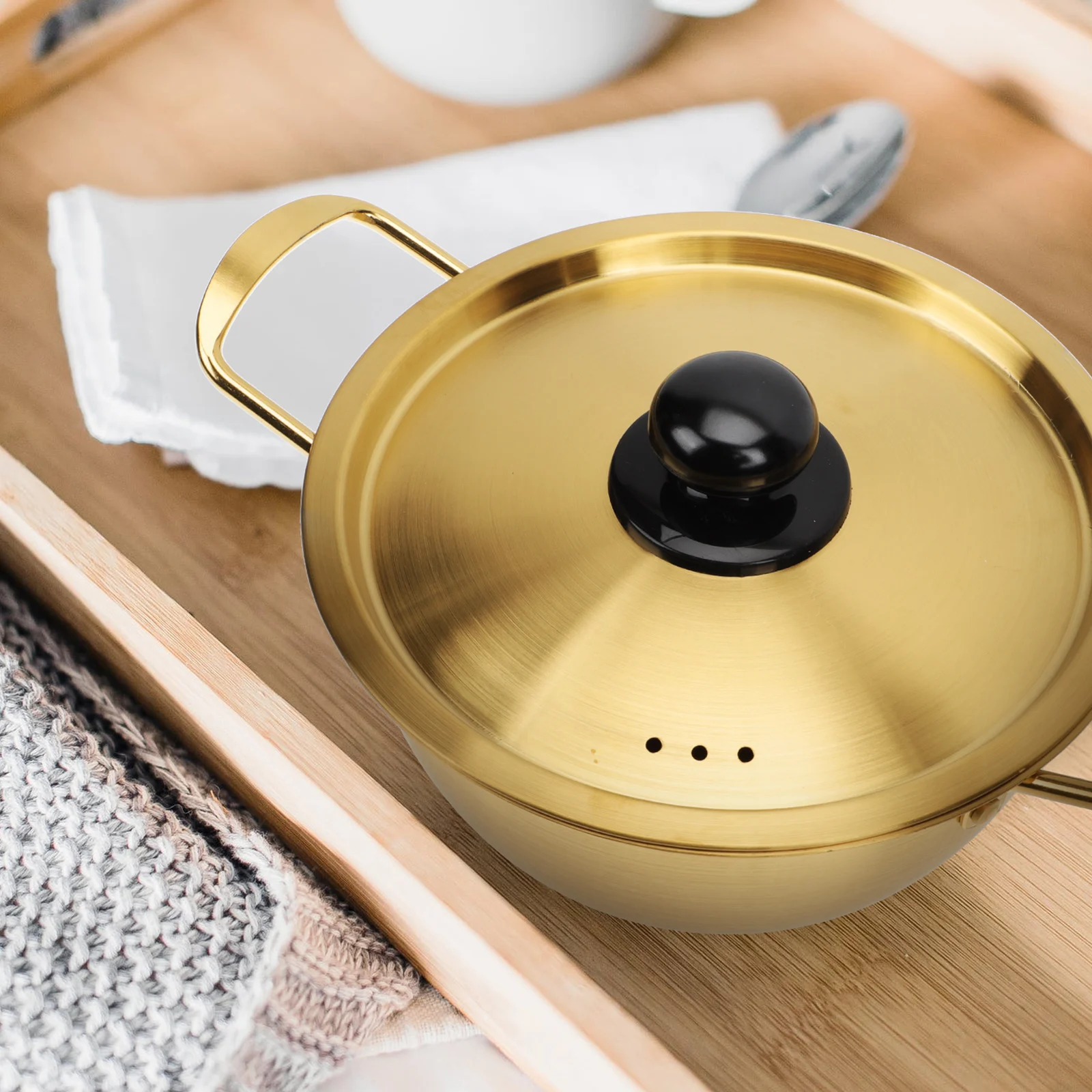 

1 Set Stainless Steel Small Soup 2 Handles Noodle Korean Ramen Cookware For Home Cooking Seafood Milk Double Ear