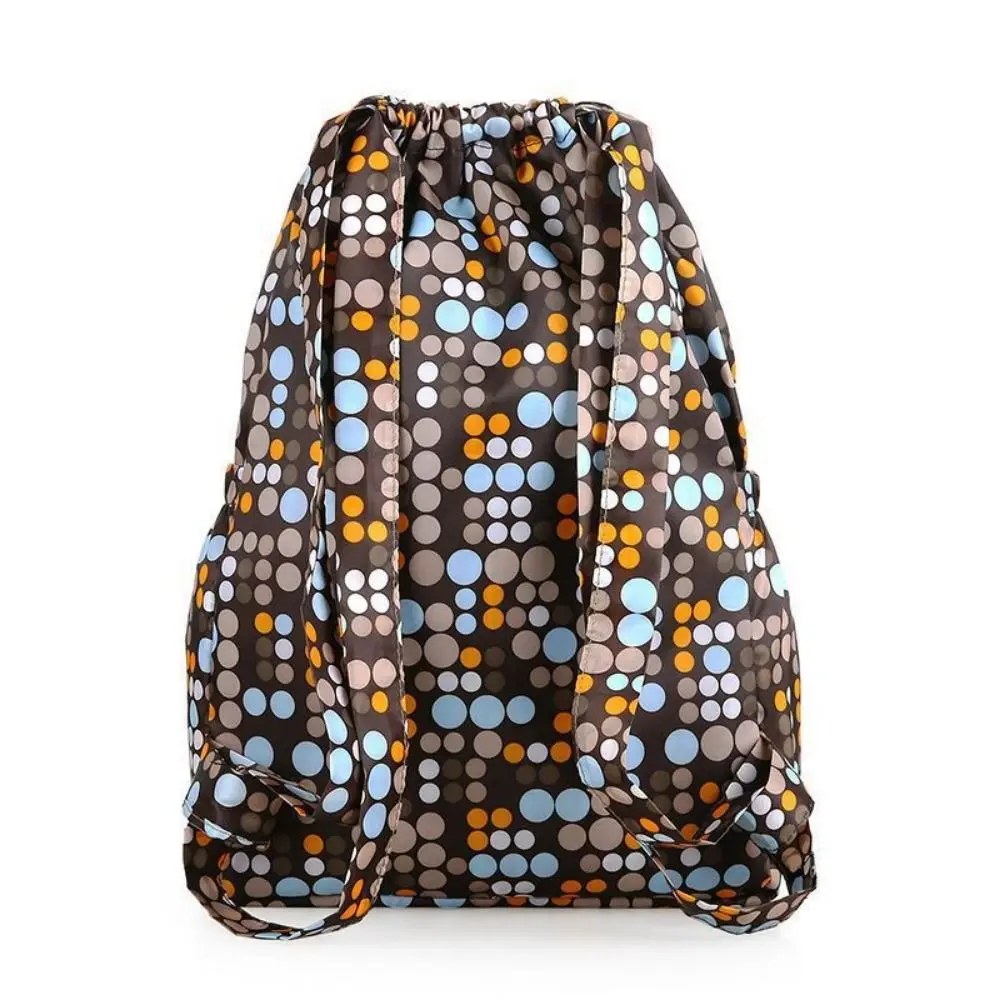 Lightweight Retro Drawstring Backpack Nylon Large Capacity Shopping Bag Flower Printed Portable Climbing Backpack Unisex