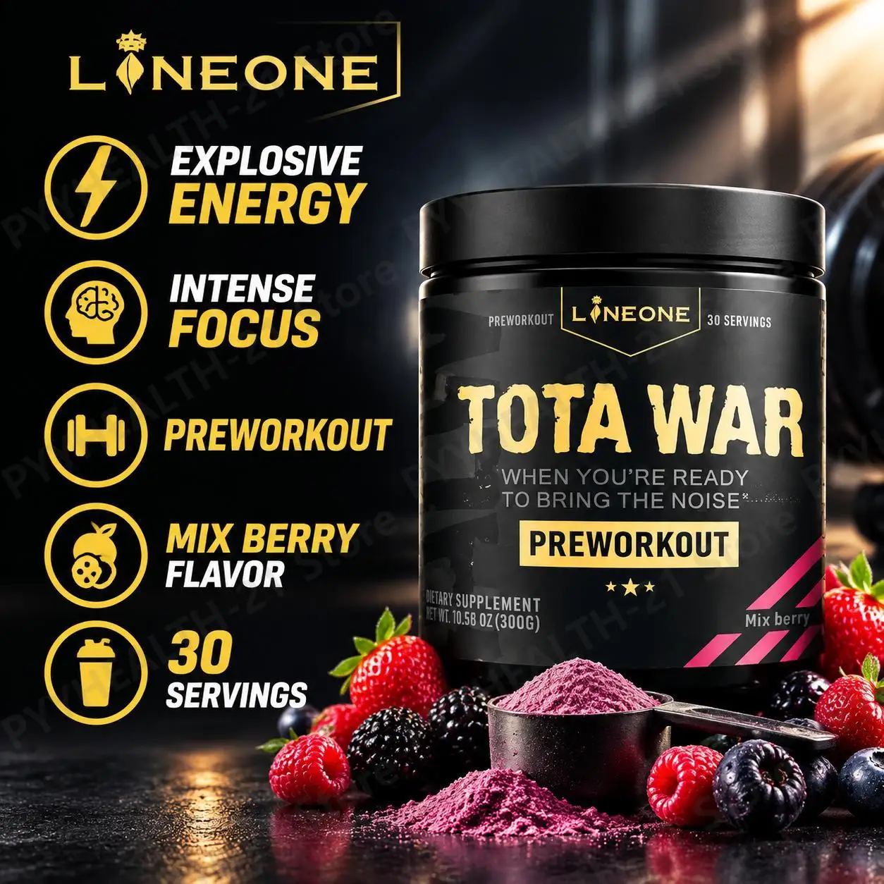 Pre Workout Powder Promotes Energy Intense Focus Endurance L Tyrosine Taurine Caffeine 300g for Men Pre-Workout Energy Exercise