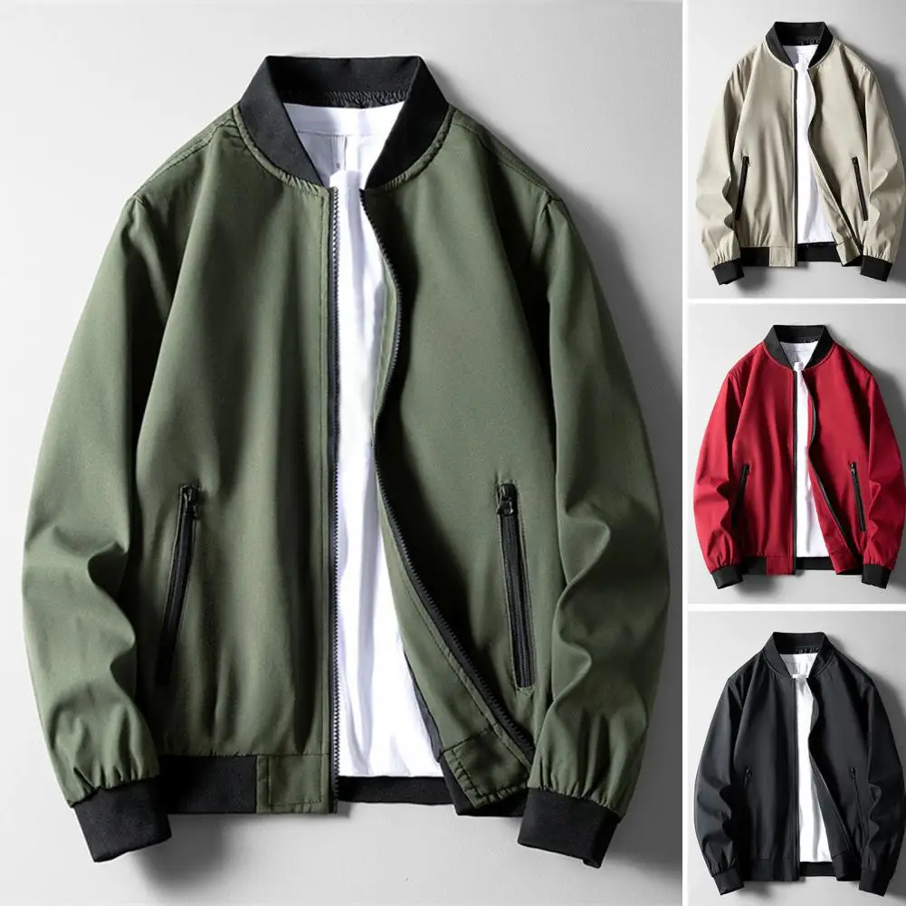 

Men's Bomber Zipper Jacket Male Casual Streetwear Hip Hop Pilot Baseball Coats Men Clothing Autumn Stand Collar Ribbed Cuff Coat