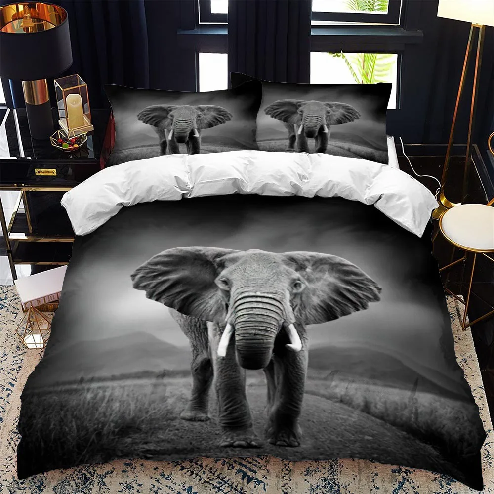 Elephant Duvet Cover Set Queen Size Wild Animal Theme Twin Bedding Set for Kids Teens Boys Microfiber Double King Quilt Cover