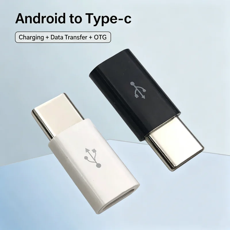 Micro USB Male to Type C Female OTG Adapter Charging Data Transfer Connector Short Long Version Black White，Micro USB 0.3m Cable
