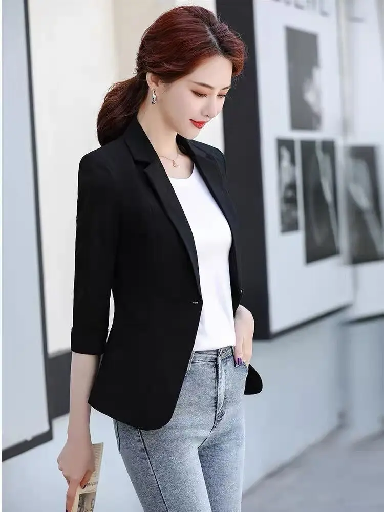 بدلة وايت مي بوسين Jaet للسيدات لربيع وخريف رفيعة Sle Seven Sve ملابس عمل احترافية مقاس كبير