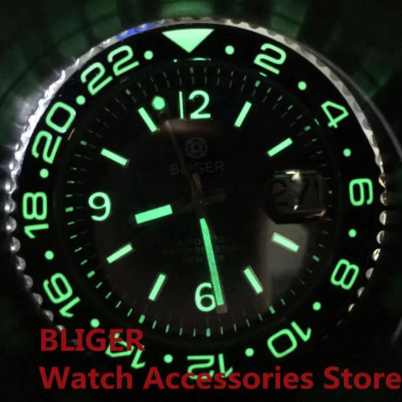 BLIGER New 40mm NH35 Automatic Mechanical Watch For Men Full Black Luminous Ceramic Bezel Sapphire Glass Reloj Hombre