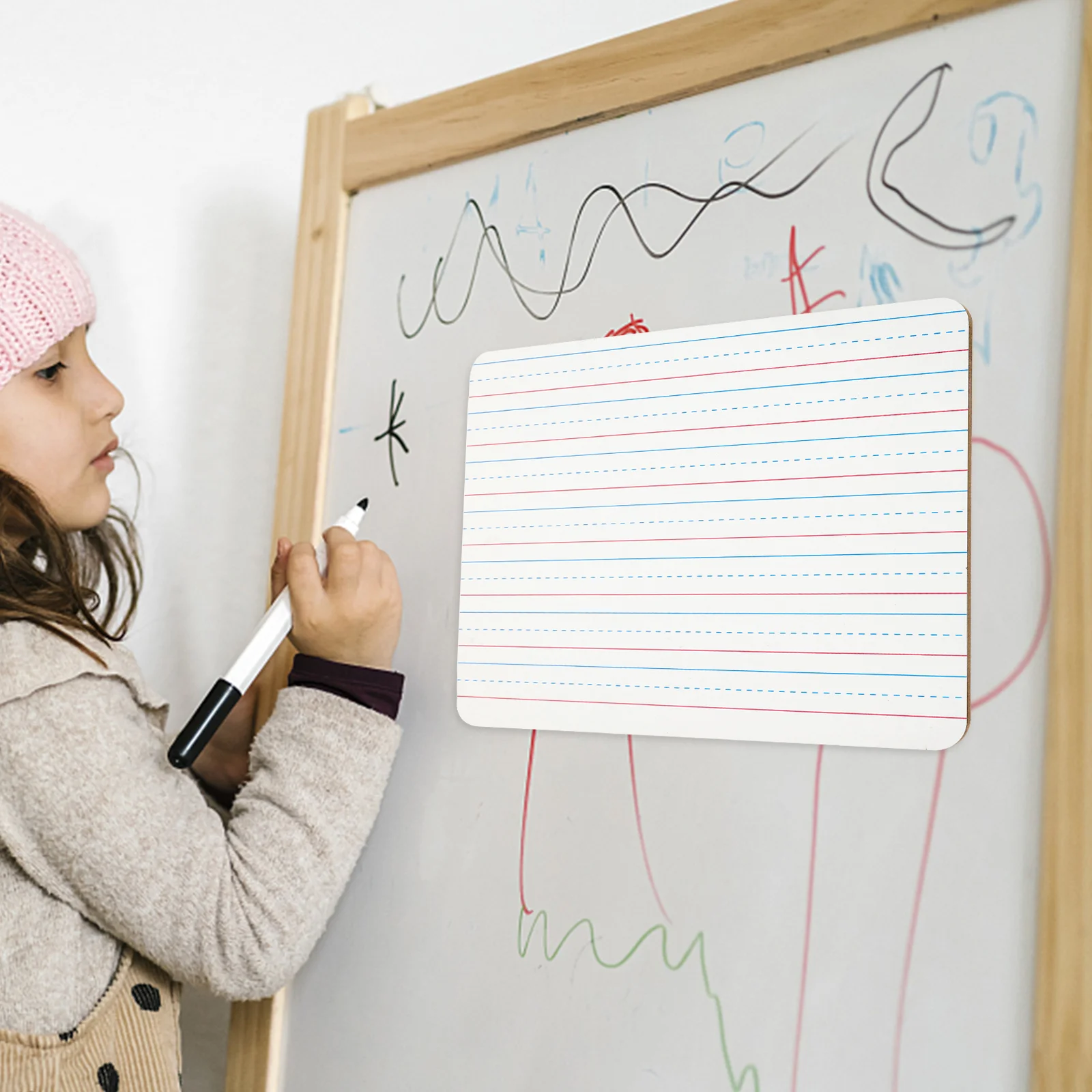 Dry Erase Ruled Whiteboard Double-sided Flip (black Border) Classroom Whiteboards for Conference Small Magnetic Kids