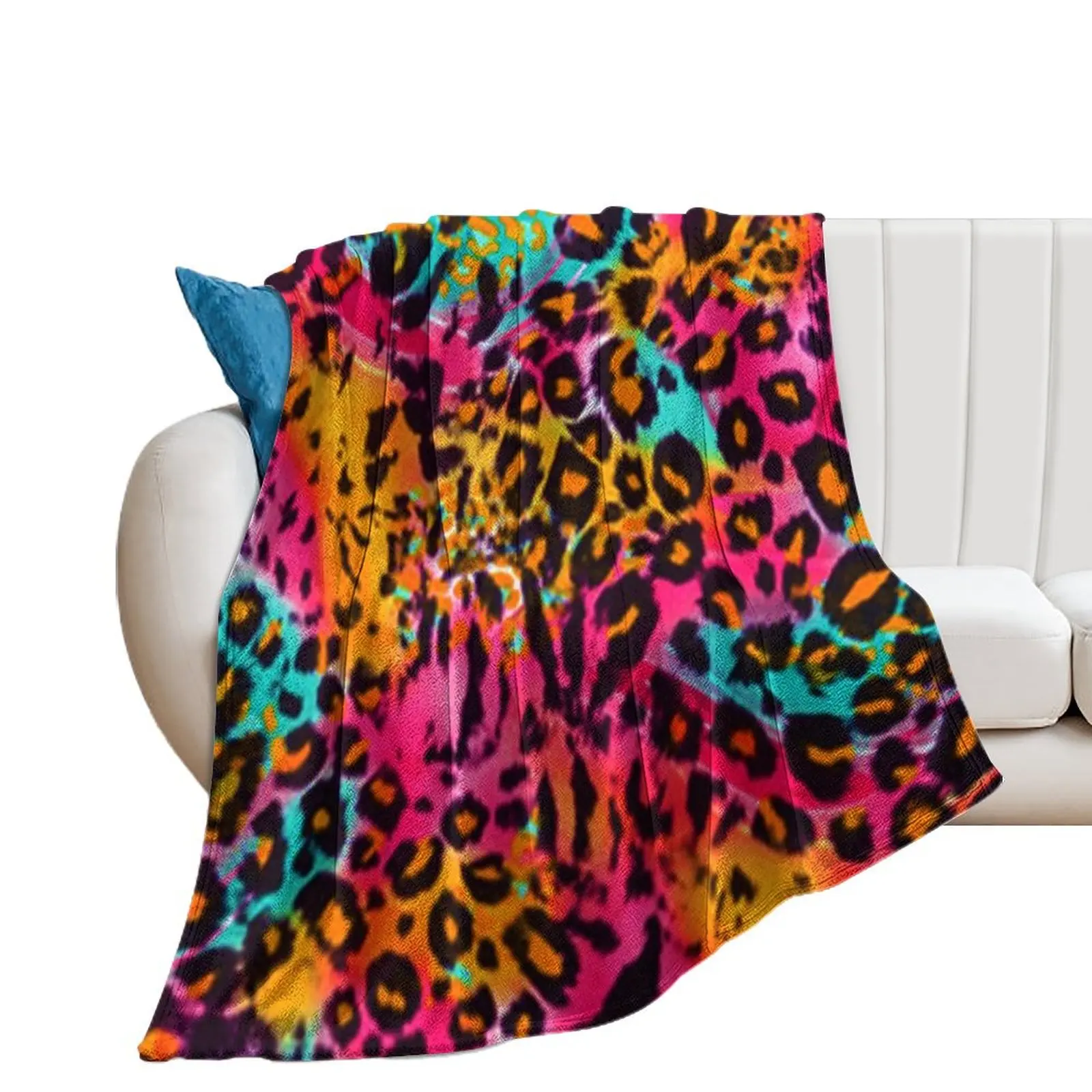 Leopard Animal Print in Rainbow Colour Throw Blanket Camping christmas gifts Thermals For Travel sofa bed Blankets